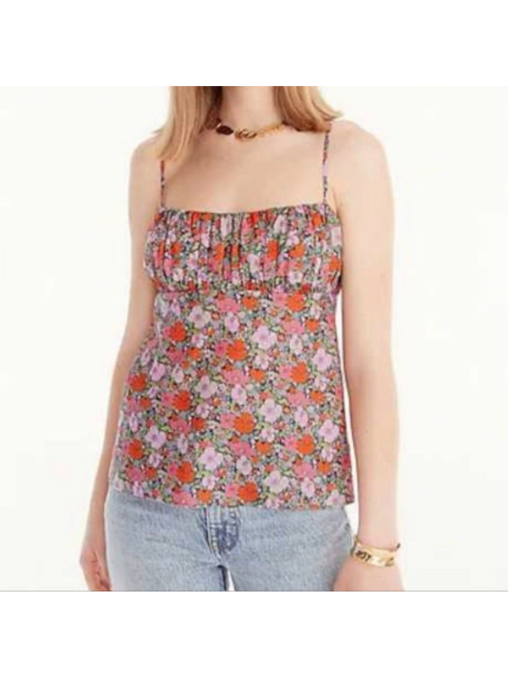 Women's J.Crew Liberty Fabric Pink Orange Floral Babydoll Camisole Top Size 8